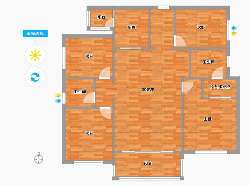 四川省-成都市-花样年香門第134m²-116.09-户型库-采光通风