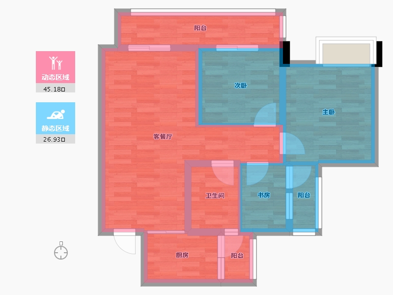 四川省-成都市-天悦龙栖台14号楼,15号楼,20号楼,21号楼82m²-63.17-户型库-动静分区