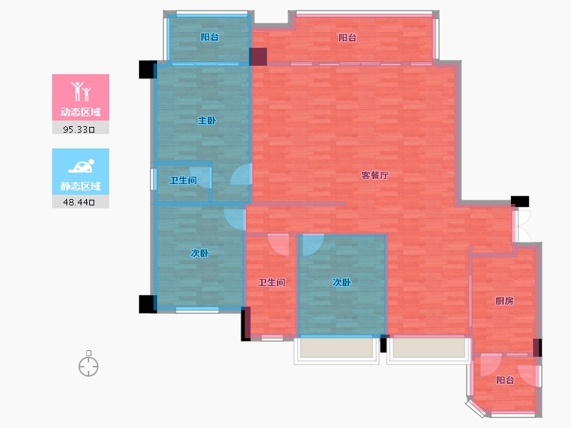 四川省-成都市-卧龙谷玖号22栋178m²-132.56-户型库-动静分区