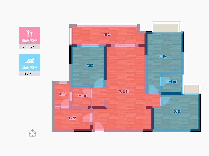 四川省-成都市-成都鑫苑城116m²-92.96-户型库-动静分区