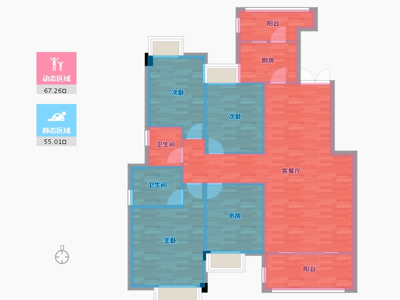 四川省-成都市-幸福东方白桦林1号楼,2号楼134m²-111.68-户型库-动静分区