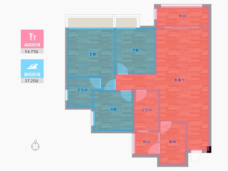 四川省-成都市-幸福东方白桦林3号楼,103m²-83.64-户型库-动静分区