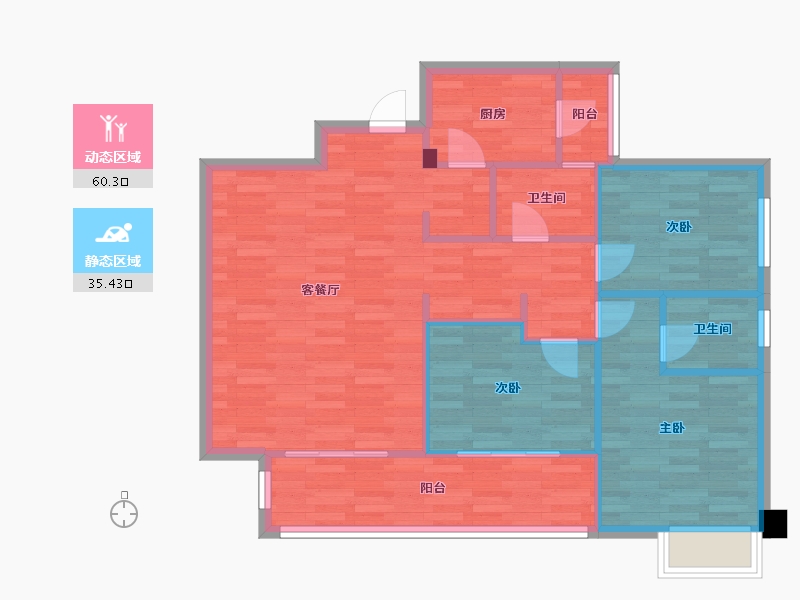 四川省-成都市-中铁城鉴湖栖郡5栋,6栋,13栋,18栋,19栋109m²-87.21-户型库-动静分区