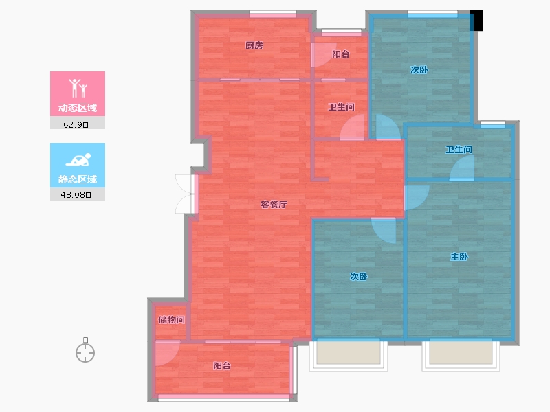 四川省-成都市-中铁城鉴湖栖郡11栋,14栋,22栋,23栋,21栋,10栋122m²-101.81-户型库-动静分区