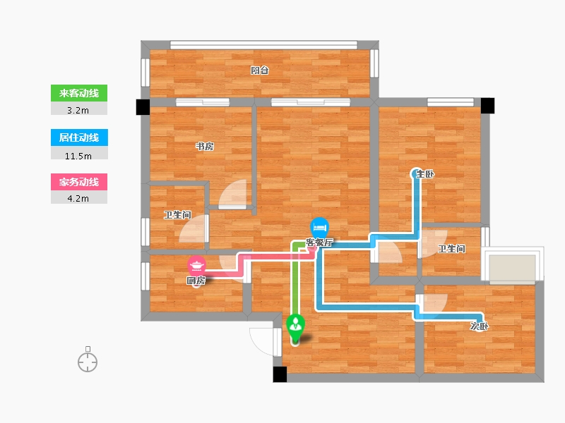 四川省-成都市-中铁城鉴湖栖郡5栋,6栋,13栋,18栋,19栋95m²-73.52-户型库-动静线