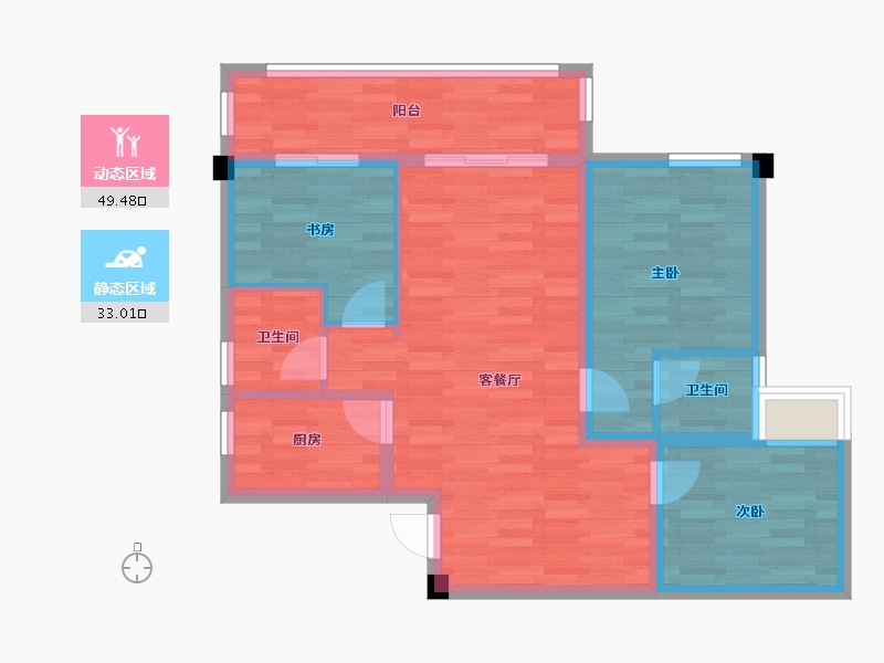 四川省-成都市-中铁城鉴湖栖郡5栋,6栋,13栋,18栋,19栋95m²-73.52-户型库-动静分区