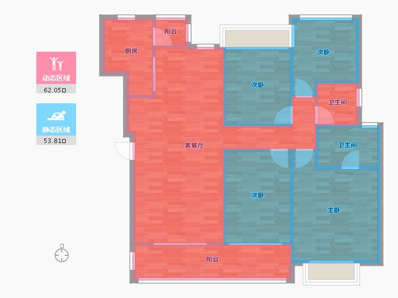 四川省-成都市-华邑宸居2号楼,3号楼,4号楼,5号楼120m²-106.07-户型库-动静分区