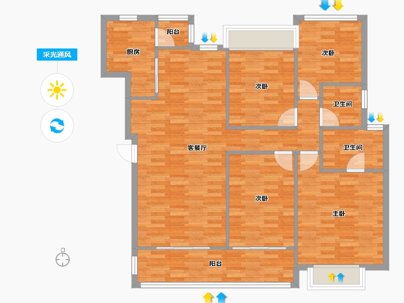 四川省-成都市-华邑宸居2号楼,3号楼,4号楼,5号楼120m²-106.07-户型库-采光通风