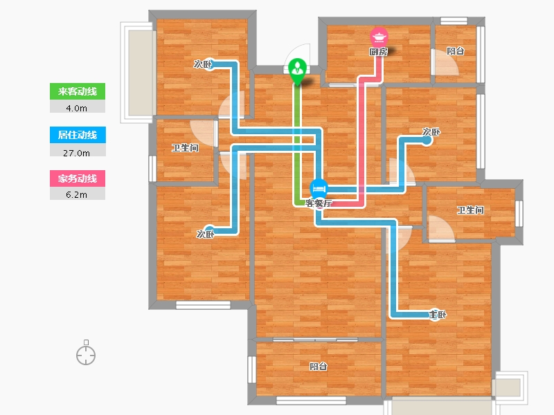 四川省-成都市-华邑宸居1号楼122m²-95.96-户型库-动静线