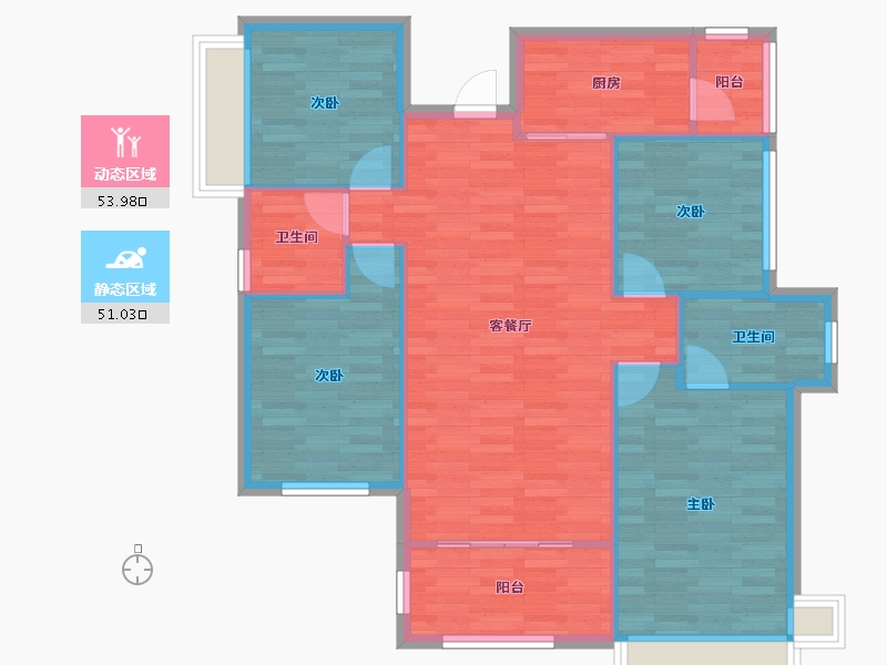 四川省-成都市-华邑宸居1号楼122m²-95.96-户型库-动静分区