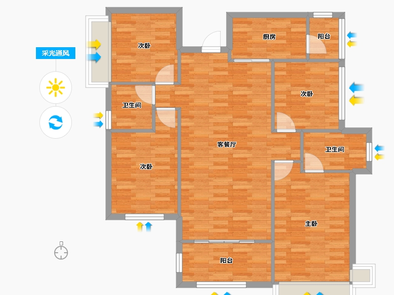 四川省-成都市-华邑宸居1号楼122m²-95.96-户型库-采光通风