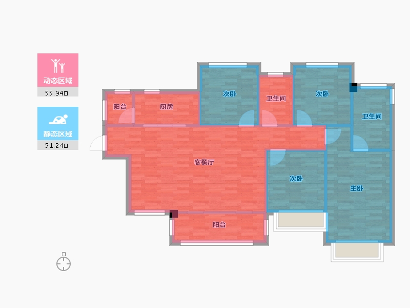 四川省-成都市-华邑宸居1号楼122m²-97.82-户型库-动静分区