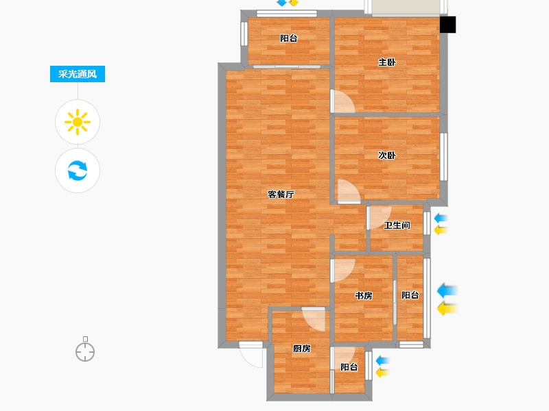 四川省-成都市-左岸名都98m²-77.33-户型库-采光通风