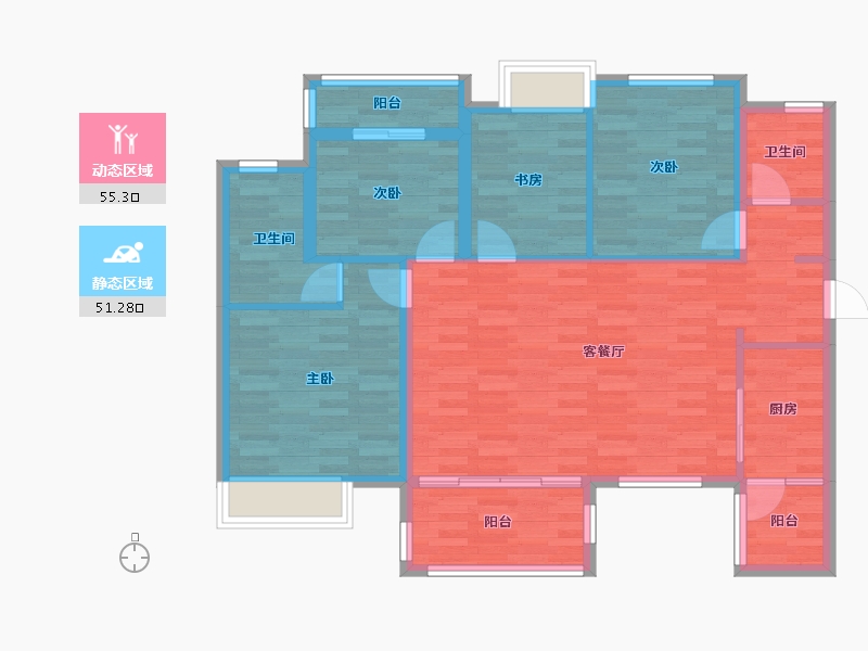 四川省-成都市-左岸名都121m²-95.85-户型库-动静分区