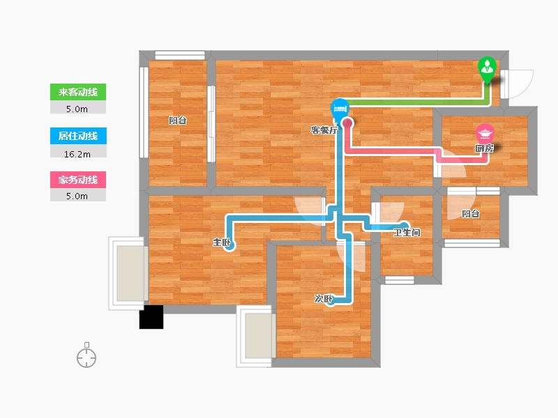 四川省-成都市-帝一广场5号楼80m²-60.55-户型库-动静线