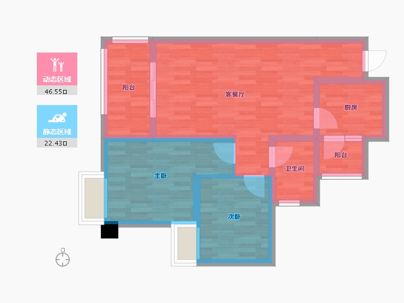 四川省-成都市-帝一广场5号楼80m²-60.55-户型库-动静分区