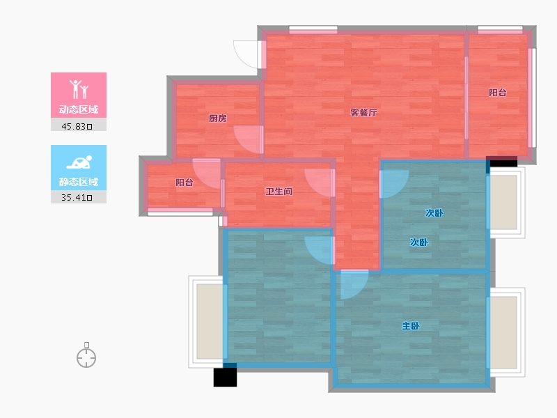 四川省-成都市-帝一广场5号楼95m²-73.83-户型库-动静分区