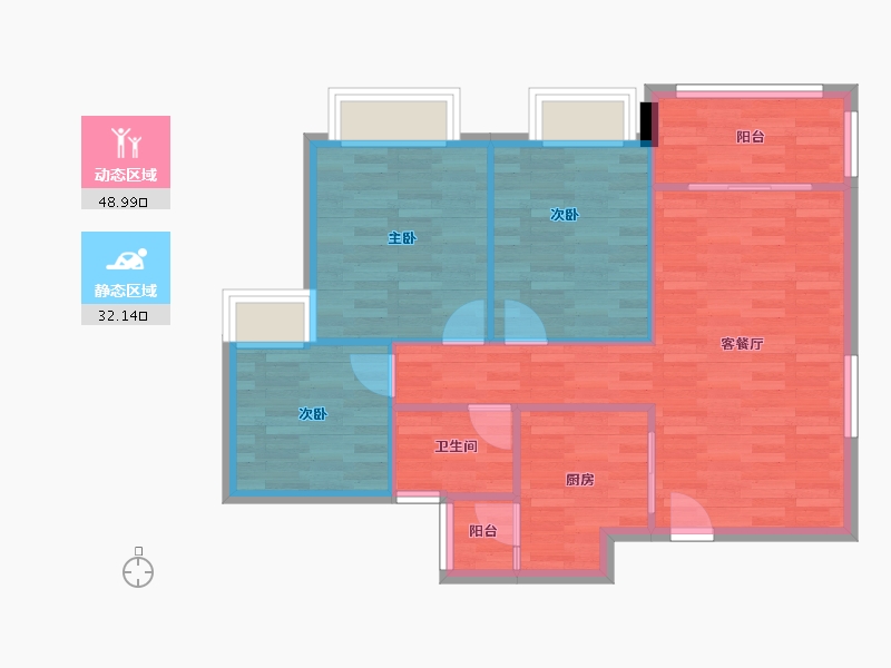 四川省-成都市-帝一广场5号楼97m²-73.76-户型库-动静分区