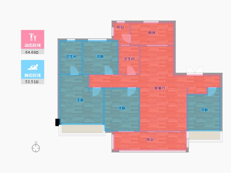 四川省-成都市-首开龙湖景粼玖序135m²-108.00-户型库-动静分区