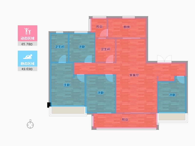 四川省-成都市-首开龙湖景粼玖序2号楼,3号楼,4号楼132m²-105.60-户型库-动静分区