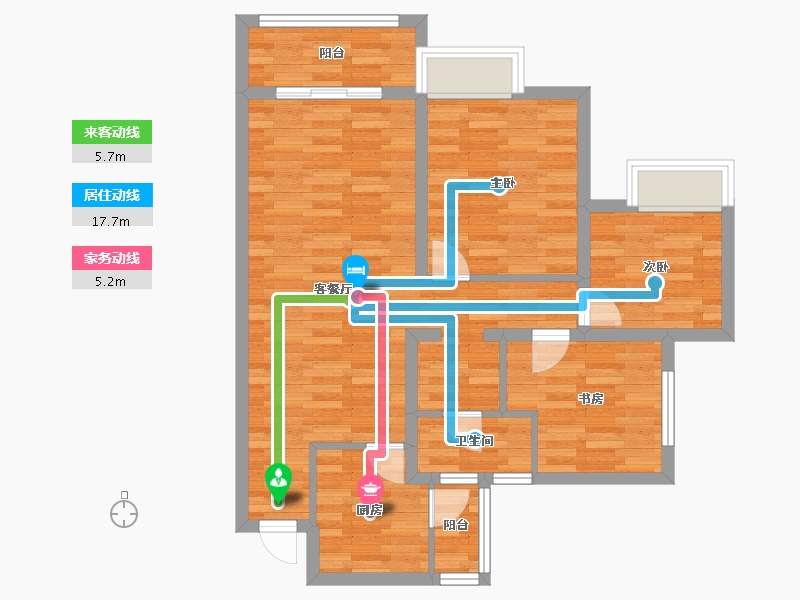 四川省-成都市-书香华府1号楼98m²-75.35-户型库-动静线