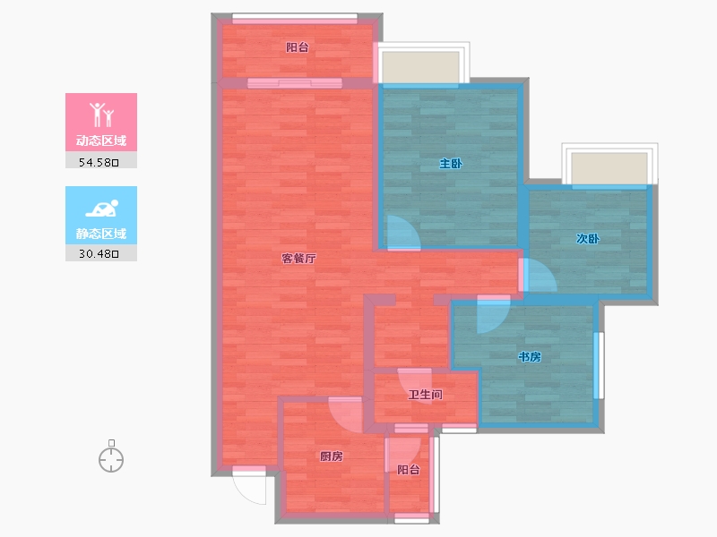 四川省-成都市-书香华府1号楼98m²-75.35-户型库-动静分区