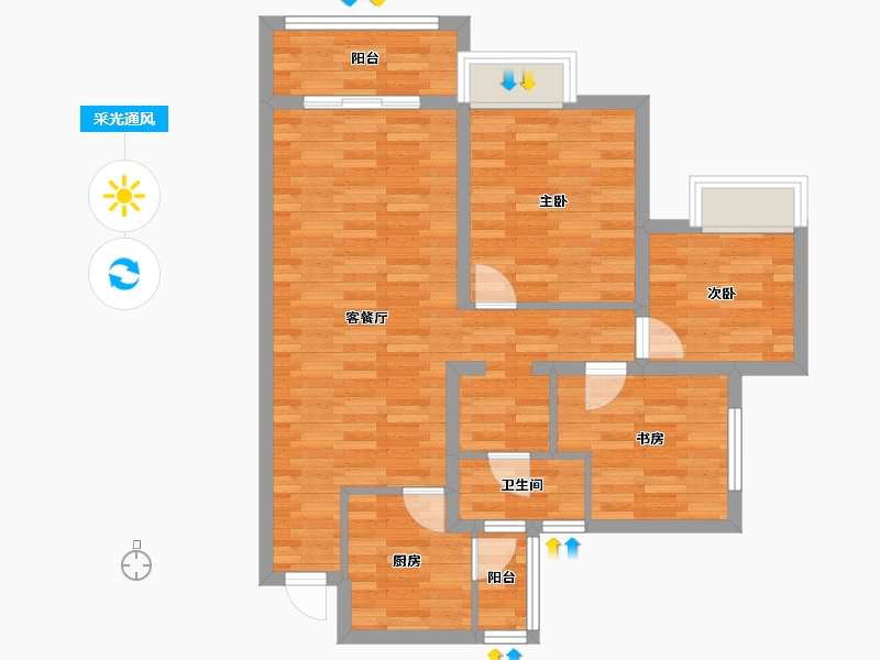 四川省-成都市-书香华府1号楼98m²-75.35-户型库-采光通风