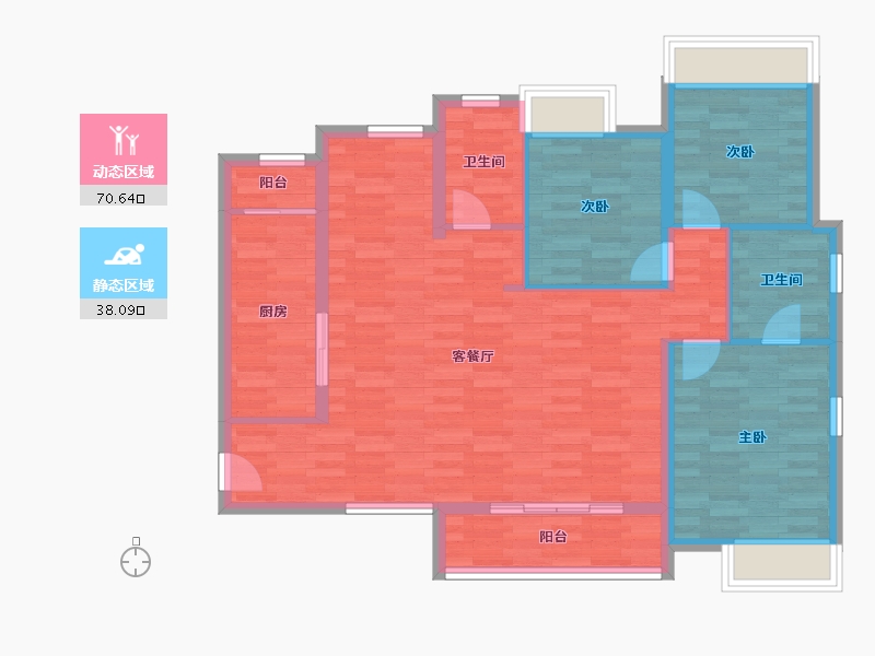 四川省-成都市-书香华府1号楼129m²-98.23-户型库-动静分区