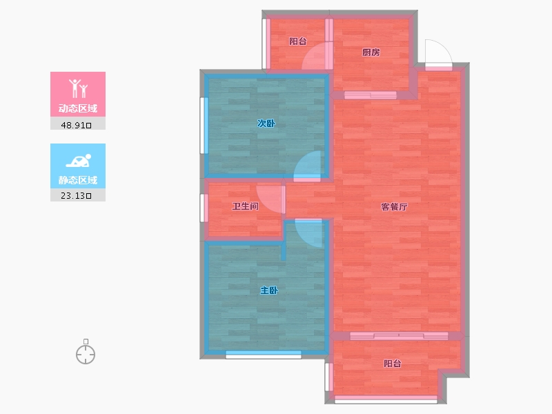 四川省-成都市-崇宁华府2号楼78m²-63.77-户型库-动静分区