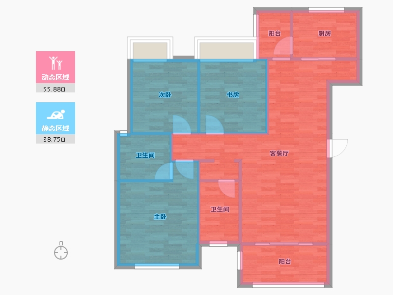 四川省-成都市-崇宁华府7号楼,8号楼103m²-85.86-户型库-动静分区