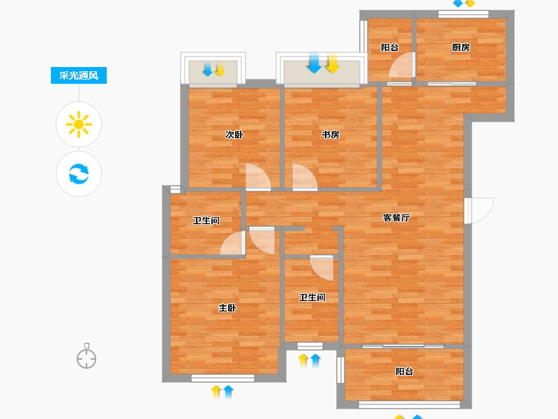 四川省-成都市-崇宁华府7号楼,8号楼103m²-85.86-户型库-采光通风