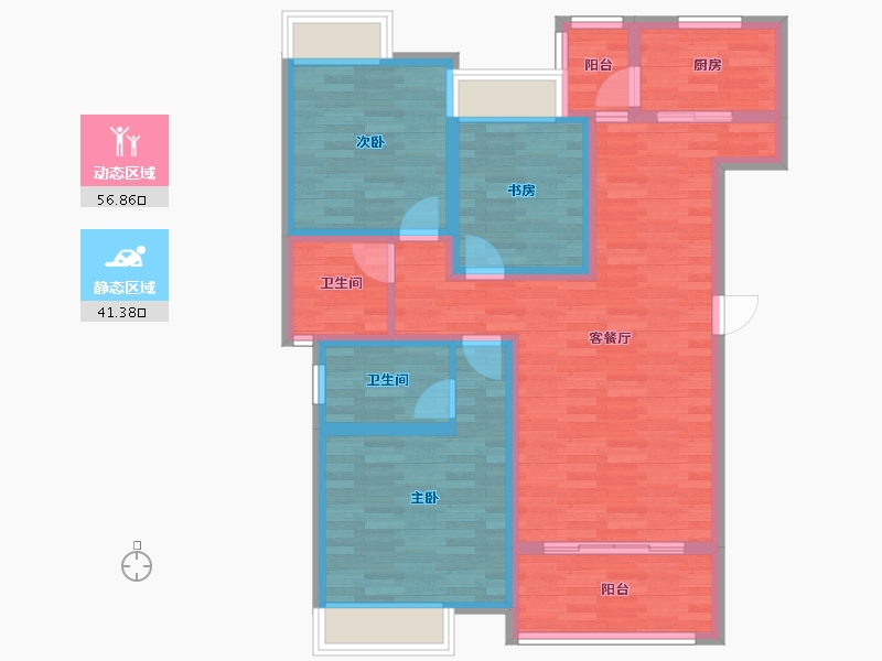 四川省-成都市-崇宁华府2号楼,3号楼108m²-86.46-户型库-动静分区