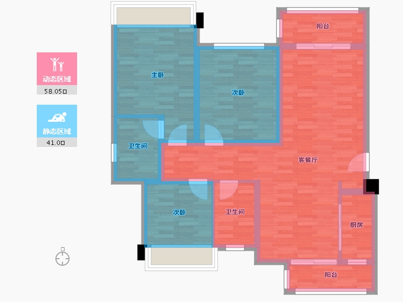 四川省-成都市-保利熙园4号楼,1号楼,2号楼,3号楼,8号楼110m²-88.00-户型库-动静分区