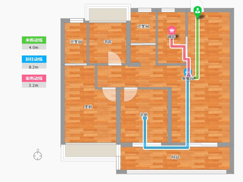 四川省-成都市-富元君庭3号楼,2号楼97m²-77.52-户型库-动静线