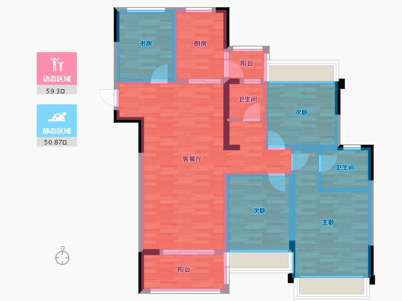 四川省-成都市-富元君庭3号楼,2号楼128m²-97.89-户型库-动静分区