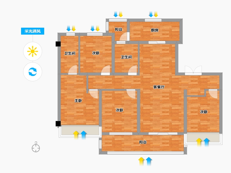 四川省-成都市-首开龙湖紫云赋4栋,6栋,1号楼,9号楼136m²-108.80-户型库-采光通风