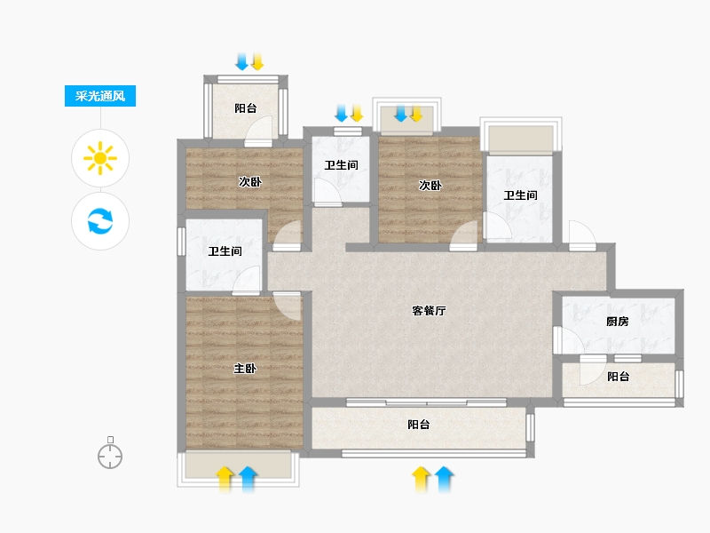 四川省-成都市-成都融创春风十里1号楼,6号楼125m²-100.31-户型库-采光通风