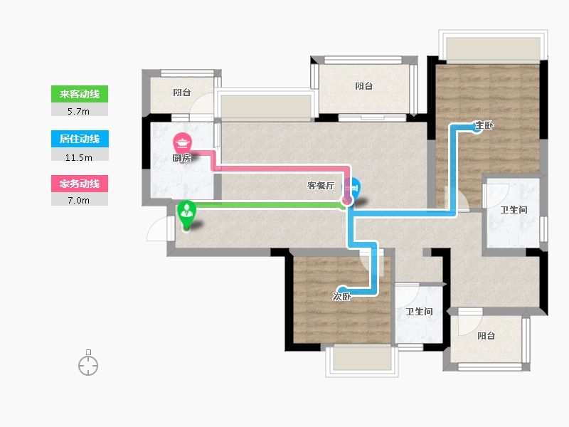 四川省-成都市-成都融创春风十里1号楼,2号楼,3号楼108m²-83.46-户型库-动静线