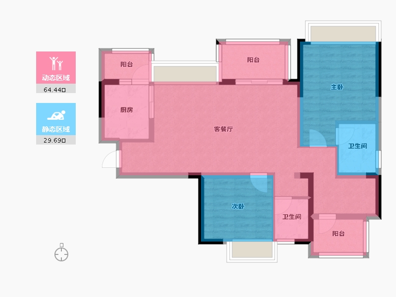 四川省-成都市-成都融创春风十里1号楼,2号楼,3号楼108m²-83.46-户型库-动静分区