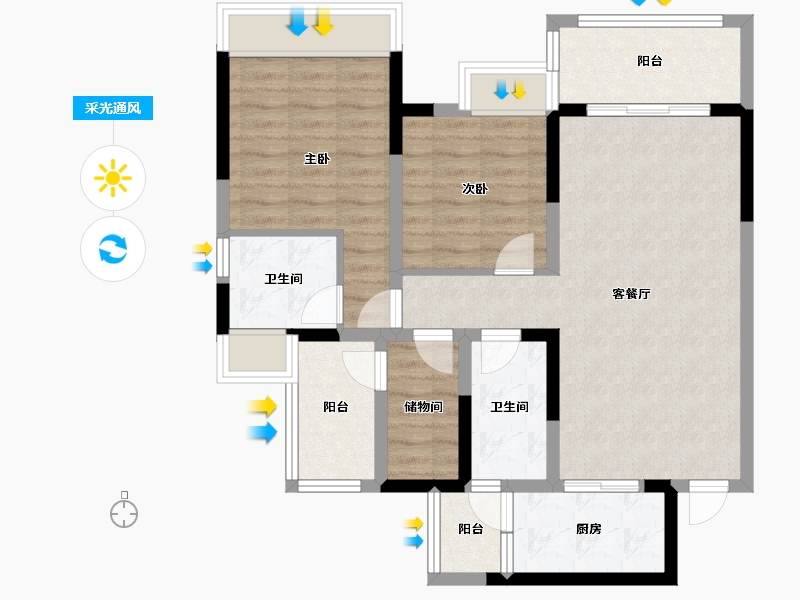 四川省-成都市-成都融创春风十里1号楼,6号楼109m²-83.80-户型库-采光通风