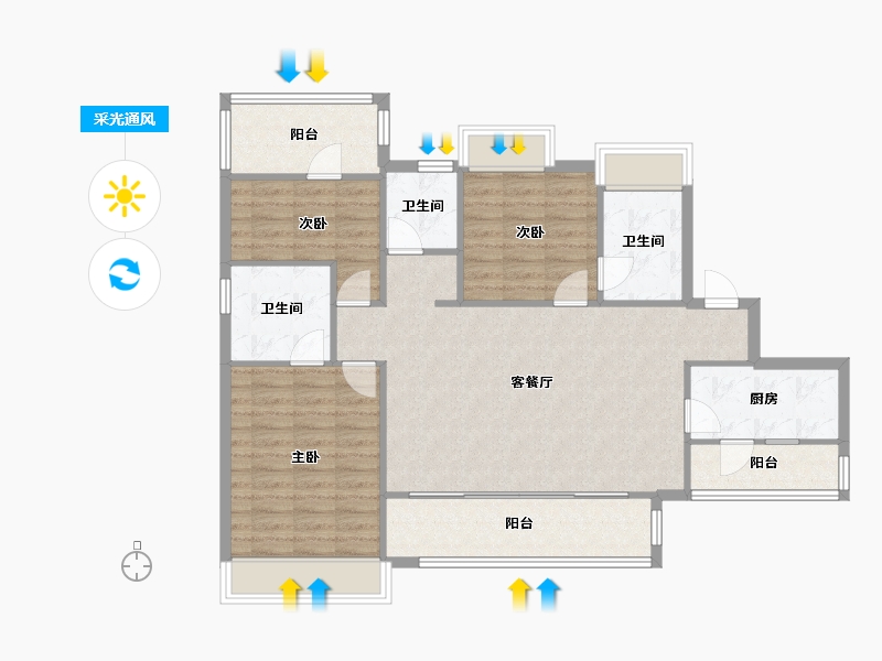 四川省-成都市-成都融创春风十里127m²-104.95-户型库-采光通风