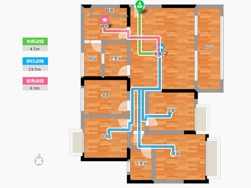 四川省-成都市-汇景新城H2户型127m²-103.05-户型库-动静线