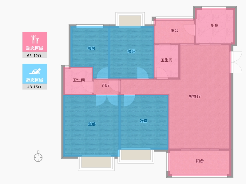 四川省-成都市-西蜀祥瑞府5号楼116m²-102.16-户型库-动静分区