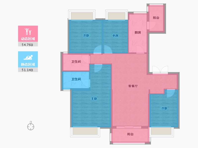 四川省-成都市-卓越樾山府2号楼,12号楼123m²-94.82-户型库-动静分区