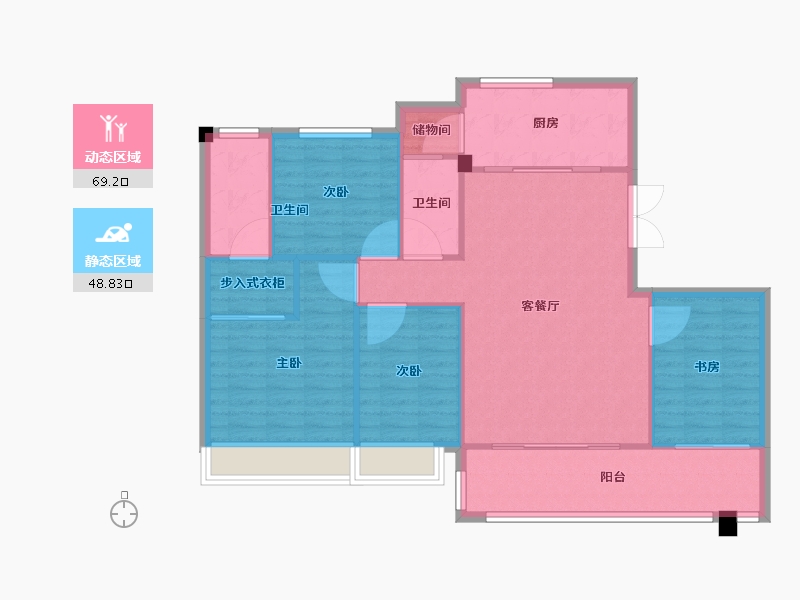 四川省-成都市-新尚尚院7号楼,9号楼,10号楼136m²-108.80-户型库-动静分区