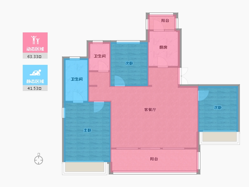 四川省-成都市-金隅金玉府2号楼,1号楼137m²-95.76-户型库-动静分区