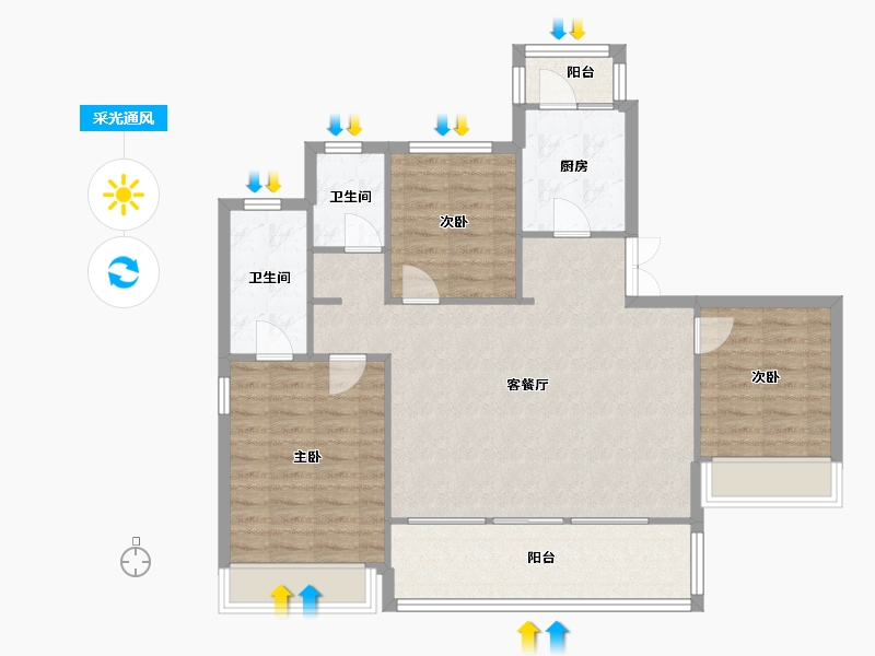 四川省-成都市-金隅金玉府2号楼,1号楼137m²-95.76-户型库-采光通风