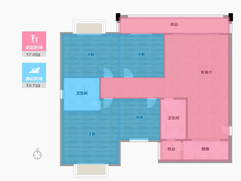 四川省-成都市-瑞和上院4号楼,123m²-98.40-户型库-动静分区