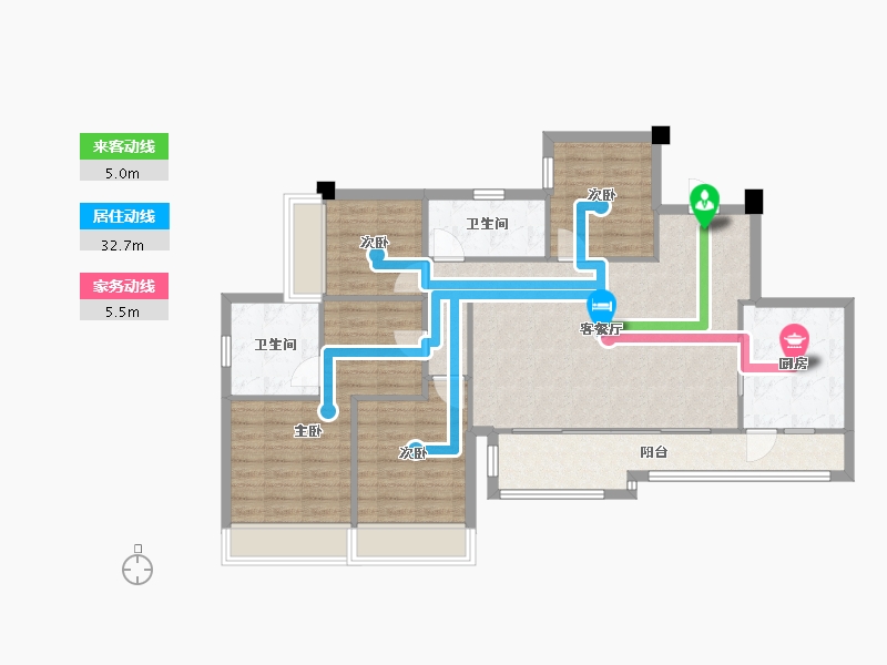 四川省-成都市-蓝光长岛城21号楼,132m²-105.08-户型库-动静线