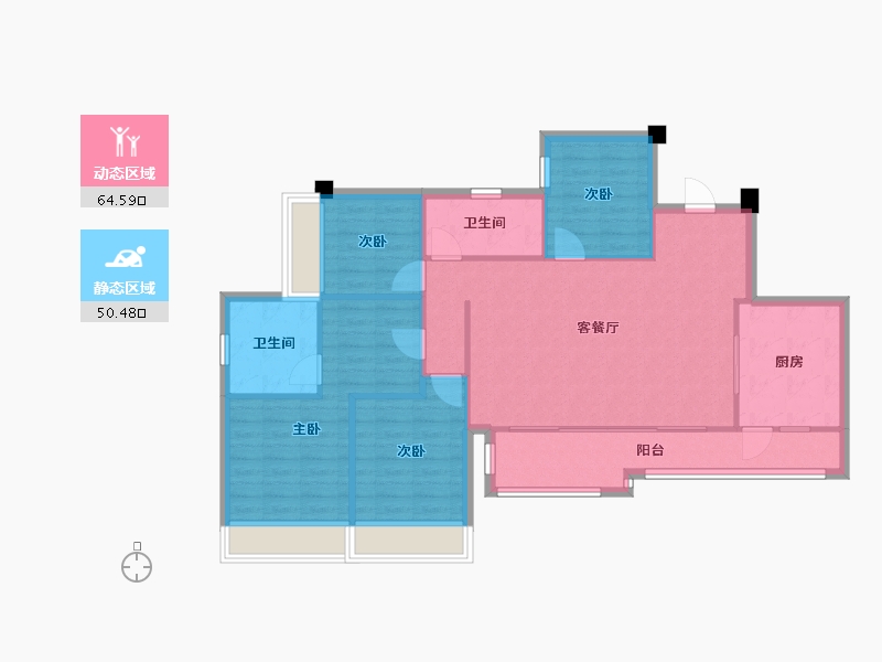 四川省-成都市-蓝光长岛城21号楼,132m²-105.08-户型库-动静分区